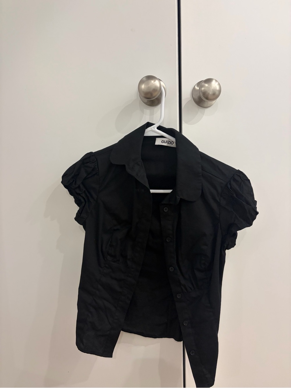 Guizio Black puff Short-Sleeve Button-Up Shirt